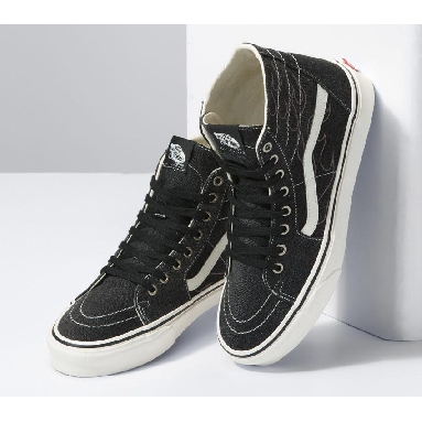 Vans Sk8-Hi Tapered Denim Mens Womens - Denim Embroidery Black/White VN0A5KRUMCG Shoes