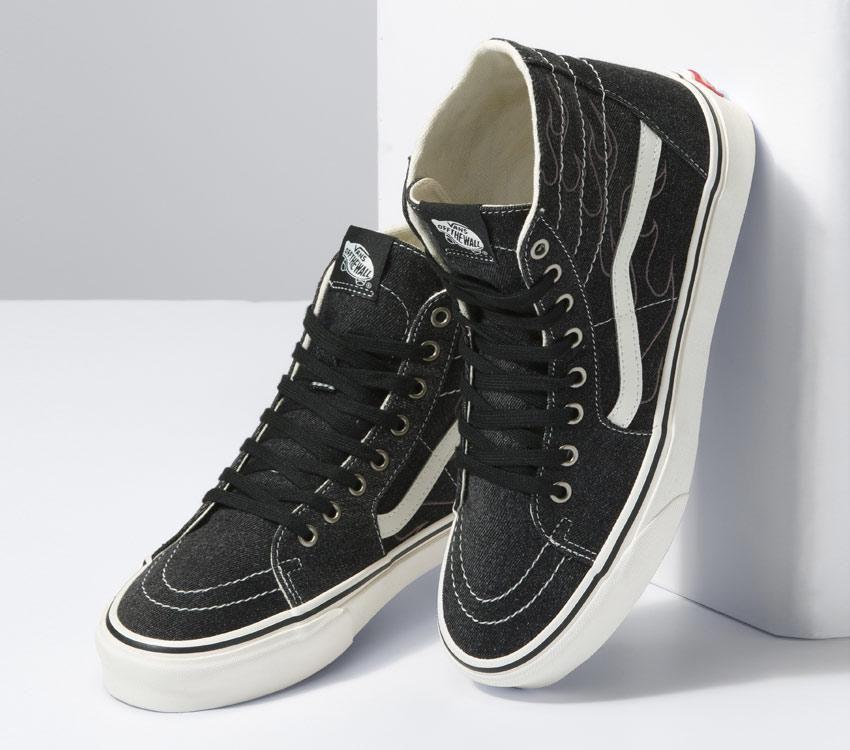 Vans Sk8-Hi Tapered Denim Mens Womens - Denim Embroidery Black/White VN0A5KRUMCG Shoes