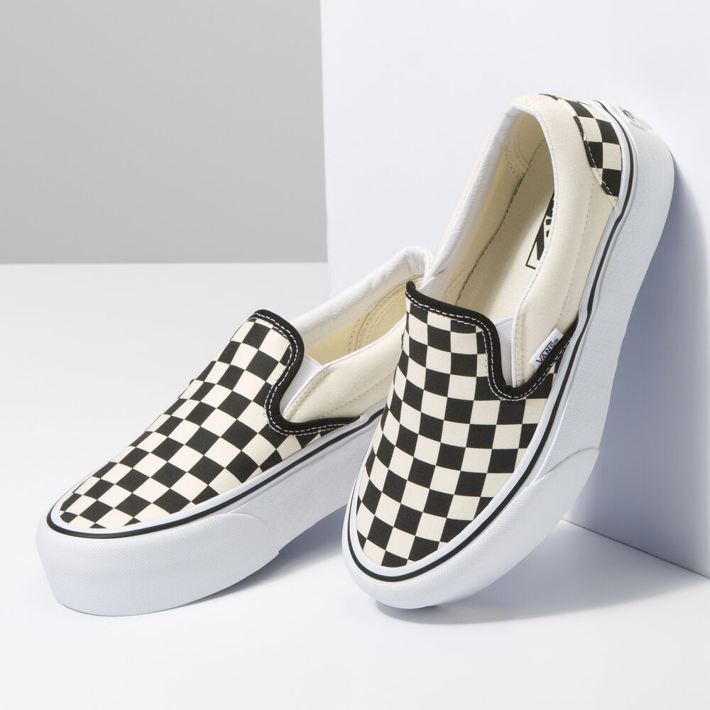 Vans Checkerboard Classic Slip-On Stackform Mens Womens - CHECKERBOARD BLACK/CLASSIC WHITE VN0A7Q5RTYQ Shoes