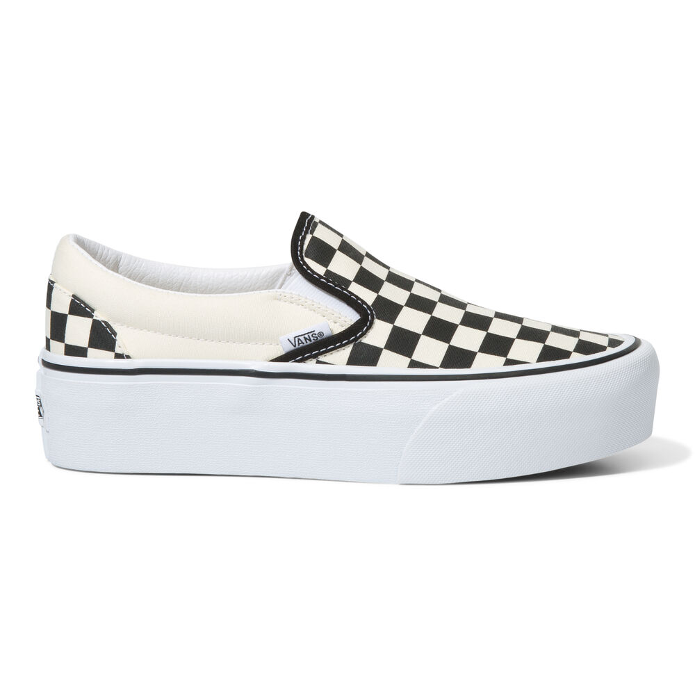 Vans Checkerboard Classic Slip-On Stackform Mens Womens - CHECKERBOARD BLACK/CLASSIC WHITE VN0A7Q5RTYQ Shoes
