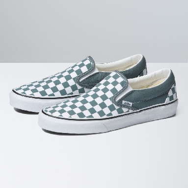 Vans Cow Multi Color Classic Slip-On Mens Womens - COLOR THEORY CHECKERBOARD STORMY WEATHER VN0A7Q5DRV2 Shoes