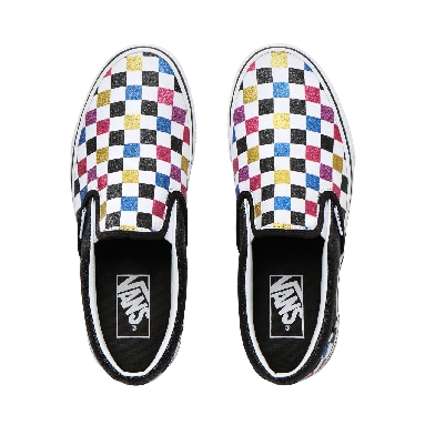 Vans Glitter Checkerboard Classic Slip-On Classic Womens - (Glitter Checkerboard) Black/True White VN0A4BV3V3P Shoes