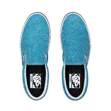 Vans Washed Canvas ComfyCush Slip-On Blue Classic Mens Womens - (Washed Canvas) Caribbean Sea VN0A3WMDWXQ Shoes
